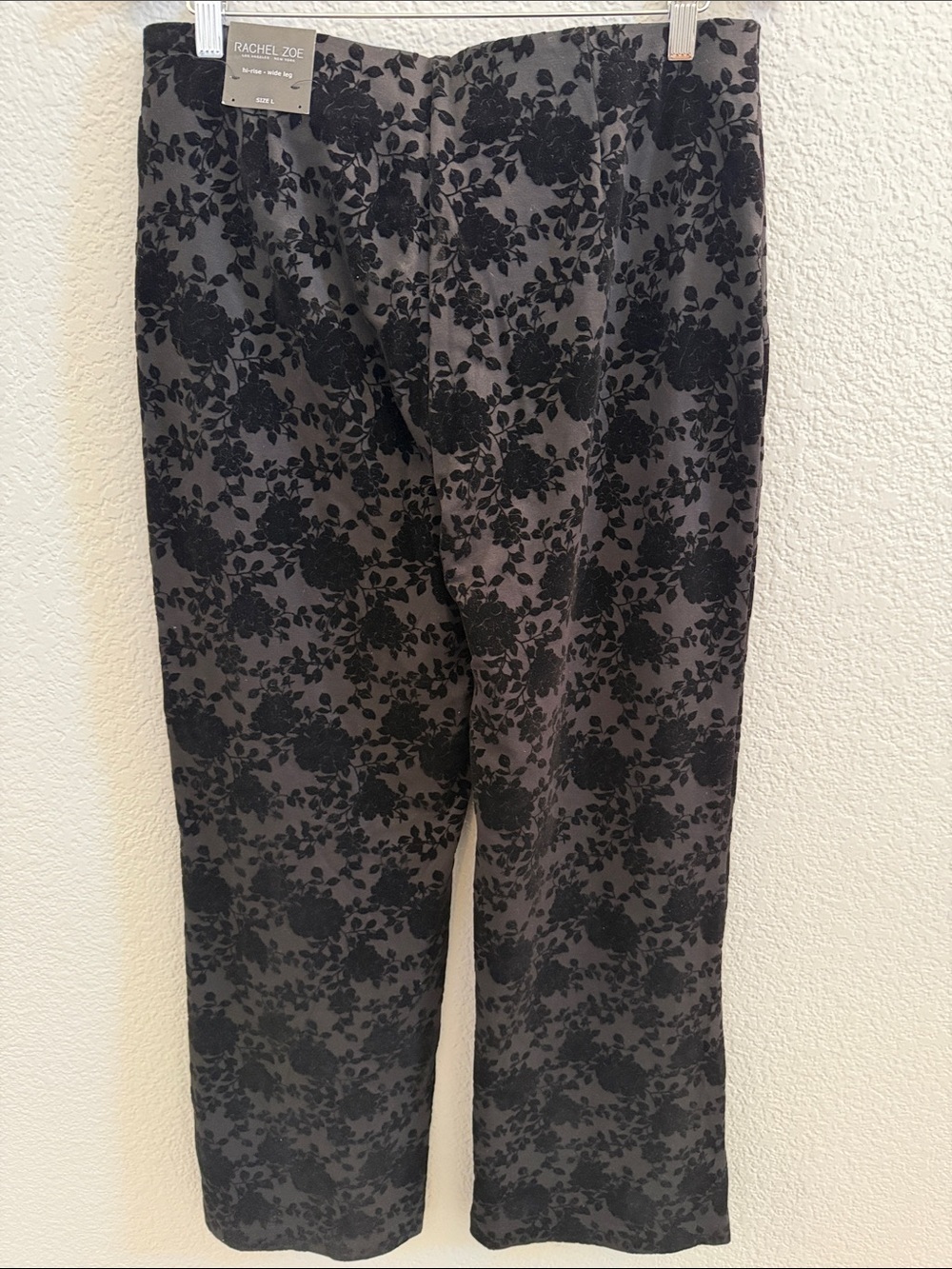 Rachel Zoe Black Velvet Floral Wide Leg Trousers Size Large - Picture 5 of 7
